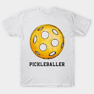 Simple pickleballer illustration in watercolor yellows and oranges T-Shirt